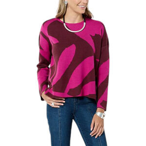 WynneCollection SoftKNIT Floral Jacquard Knit Sweater Pink - Regular